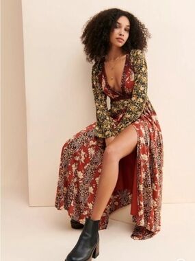 Free People | Tilda Mixed Floral Wrap Maxi Dress Size S
